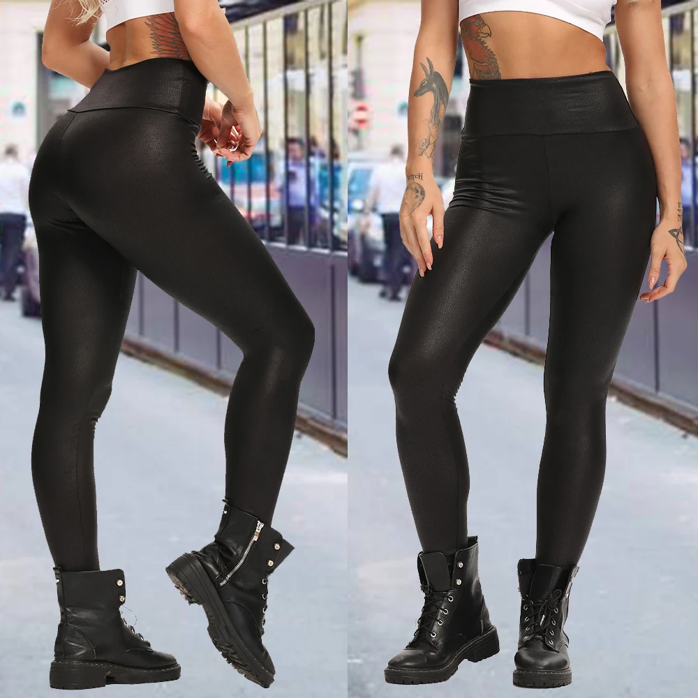 Women PU Leather Pants High Waist Skinny Pant Push Up Leggings Slim Elastic Trousers Stretch Plus Size sports leggings,sports pants