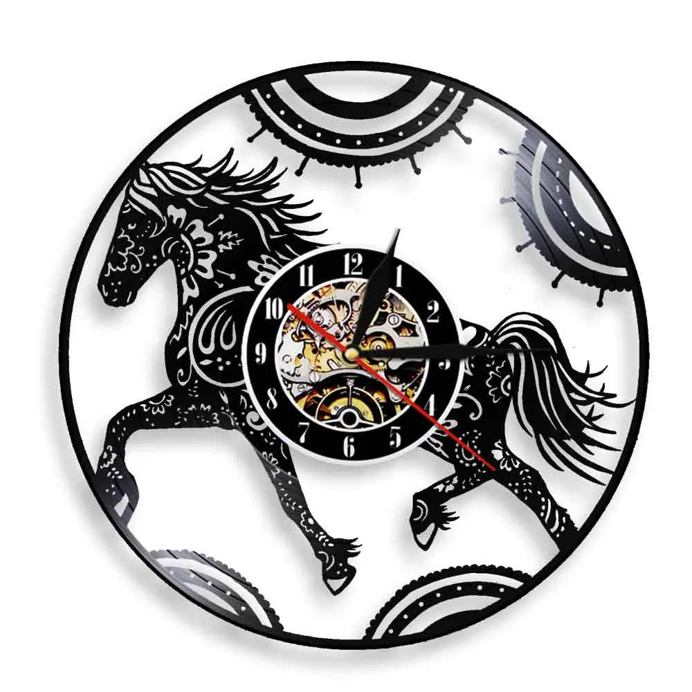 

С цветочным принтом, мандалой лошадь виниловых пластинок настенные часы мандалы в технике... лошадь настенные часы в стиле наездника Животные декор искусство