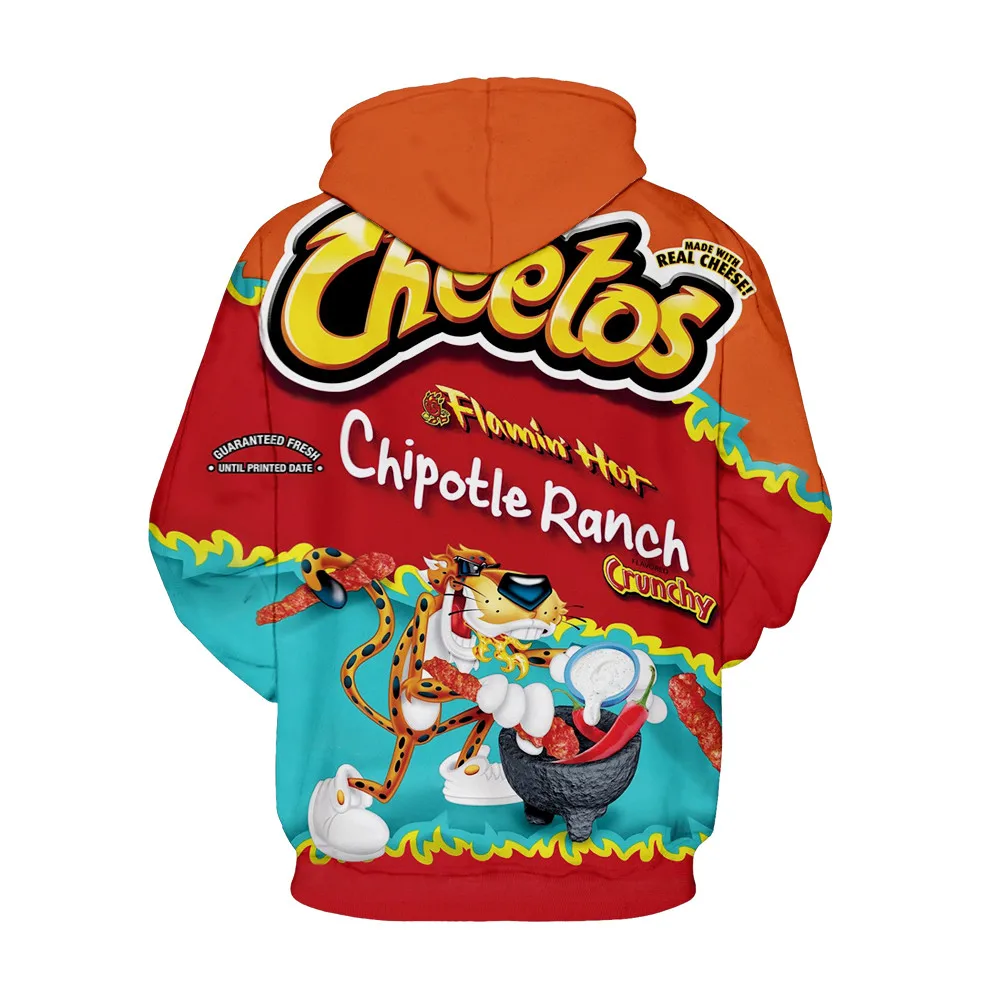 ISTider Новые горячие Cheetos 3D толстовки для мужчин и женщин пуловер с капюшоном свитер с длинными рукавами Забавный пищевой Печатный брендовый спортивный костюм