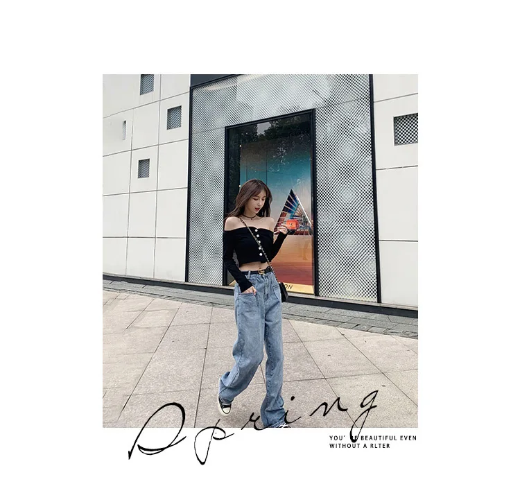 Titi Xueting Hyuna, летние новые стильные прямые джинсы, женские ретро широкие брюки с высокой талией, модные длинные штаны