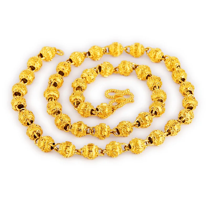 

Mantra Bead Necklace Pure Brass Plated 24k Gold Viet Nam Alluvial Gold Men Model Gold Jewelry Wholesale