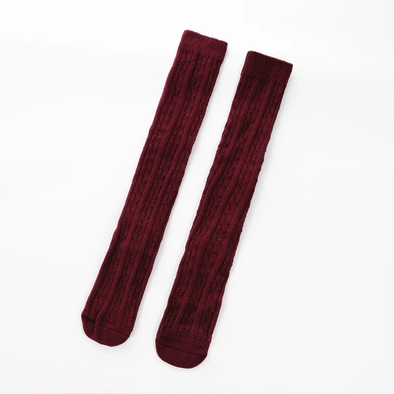B--Wine Red Женские зимние хлопковые толстые вязаные сапоги выше колена, шерстяные теплые облегающие высокие чулки, колготки, гетры, черные, серые - Color: B--Wine Red