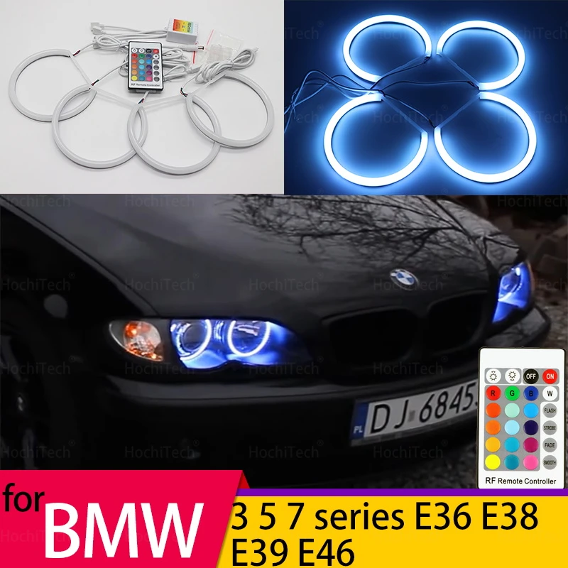 

131mmx4pcs Cotton RGB Angel Eyes Ring Kit 4D 16 Colors Flash for BMW 3 5 7 Series E36 E38 E39 E46 525i 528i 530i 540i 320i 325i