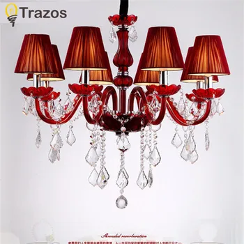 

Modern Red Crystal Chandelier 110~240V Lustre De Cristal Chandelier for Kitchen Dining Room Lighting K9 Crystal LED Bulbs E14 AC