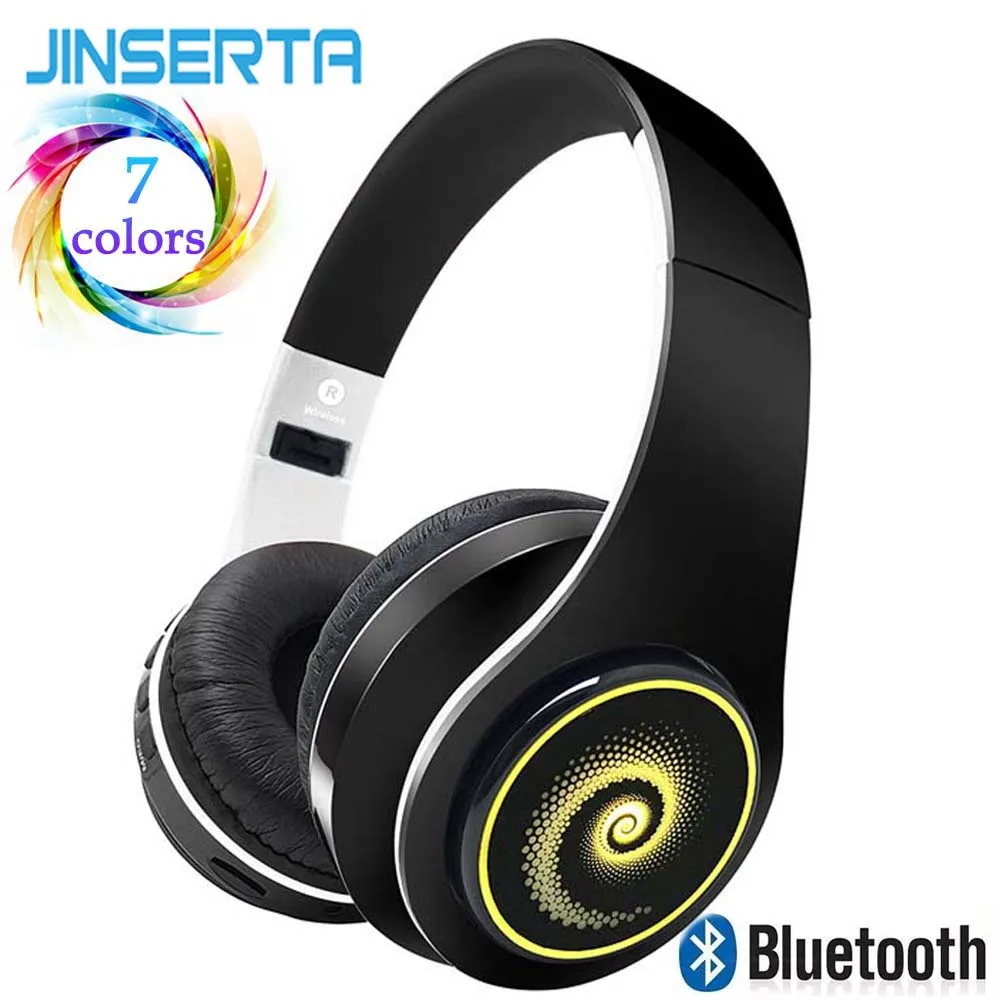 

JINSERTA kids Headphones Wireless Bluetooth Stereo Music Headset Flashing Glowing Foldable Headphone With Mic 7 Colors LED light