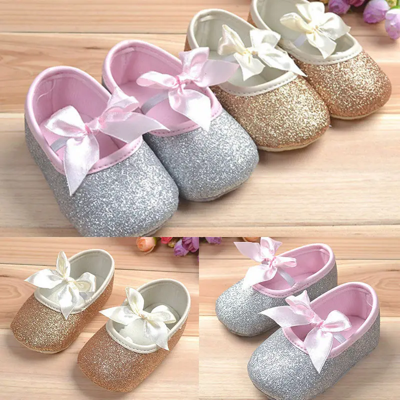 2020 Fashion Toddler Glitter Baby Girl Sequins Shoes Gold Silver Bow Cute Sneaker Anti slip Soft