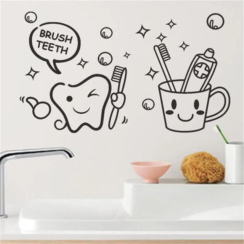 

Cute modern lovely cost price Brush Teeth cute home decor wall stickers kids bathroom washroom laundry room waterproof mural art