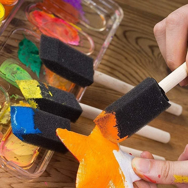 20pcs Round Sponges Brush Set Stencil Sponge Brushes Diy Painting Sponges  Children Drawing Craft Brushes With Wood Handle