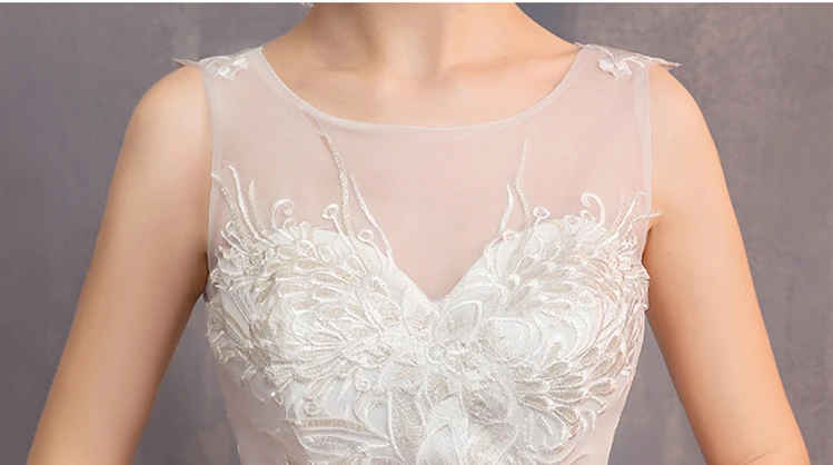 Элегантные Дешевые Свадебные платья с круглым вырезом без рукавов бальное платье кружевная вышитая Тюль Иллюзия невесты платья Vestido De Noiva