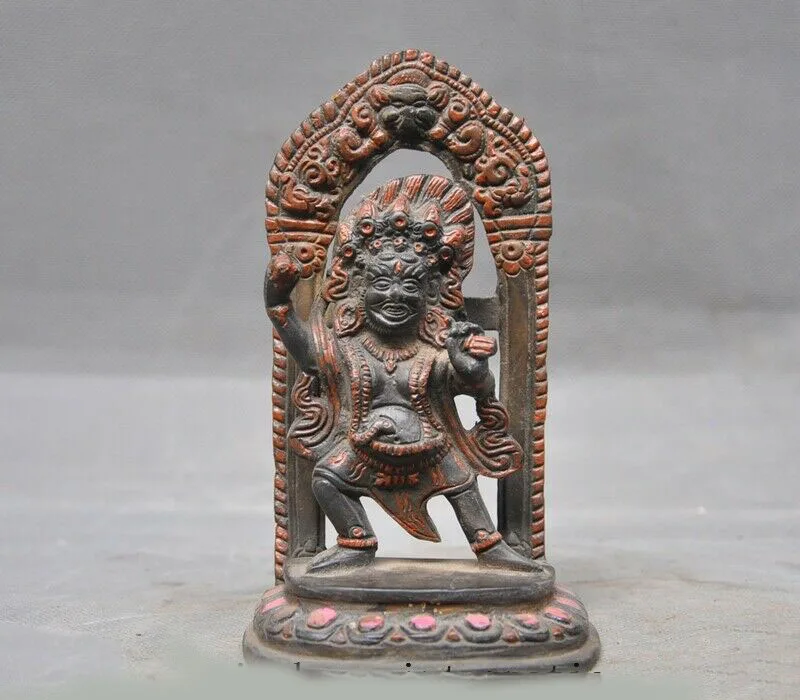 

wedding decoration 6"Old Tibetan Buddhism fane Bronze Painted Mahakala Wrathful Deity Buddha Statue