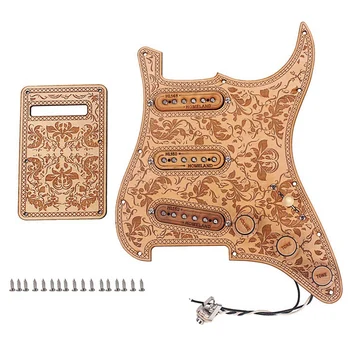 

Quality Prewired Loaded Pickguard Sss Pickups Scratch Plate With Back Cover Maple Wood For Strat St Electric Guitar Accessory