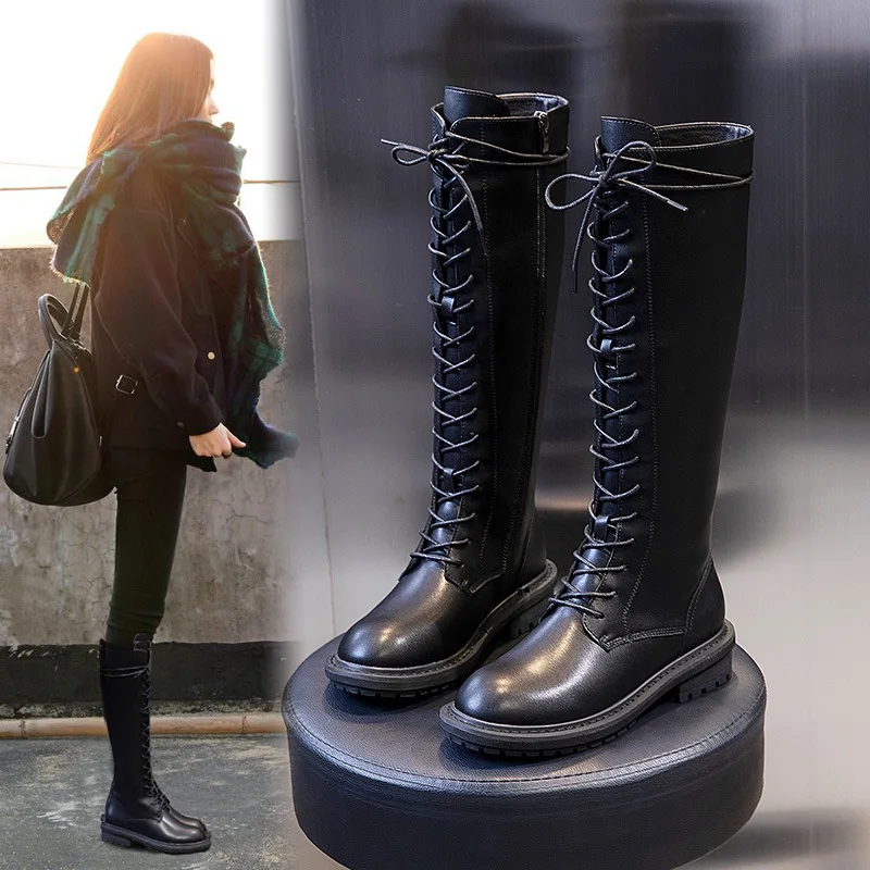 

Boots Women Plus Velvet Boots Thick with Long Tube Autumn High Knight Boots Motorcycle Boots Womens Sneakers Shoes 2019 Fashion