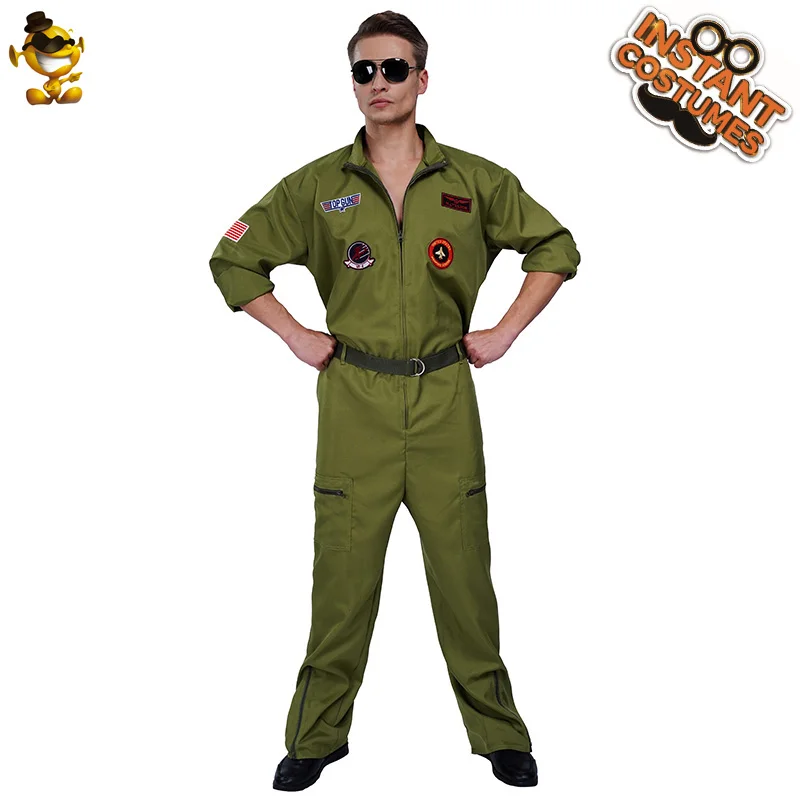 

Adult Men Top Gun Flight Suit Masquerade Man Green Top Gun Costumes Cosplay Carnival Party
