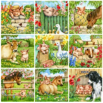 

HUACAN 5D Diamond Painting Full Square Animal DIY Diamond Art Embroidery Pig Handmade Mosaic Home Decoration Gift
