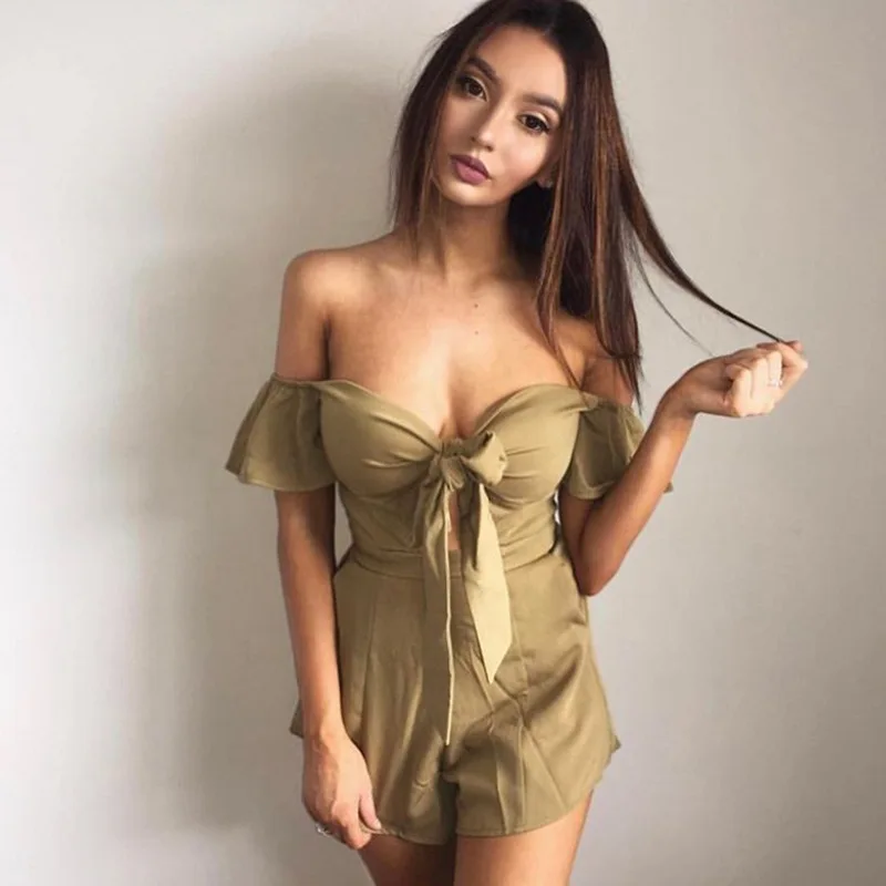 Женский пляжный комбинезон, женский,, летний, с оборками, Одноцветный, с бантом, Повседневный, короткий, комбинезон, без рукавов, бодикон, сексуальные, вечерние, пляжный костюм