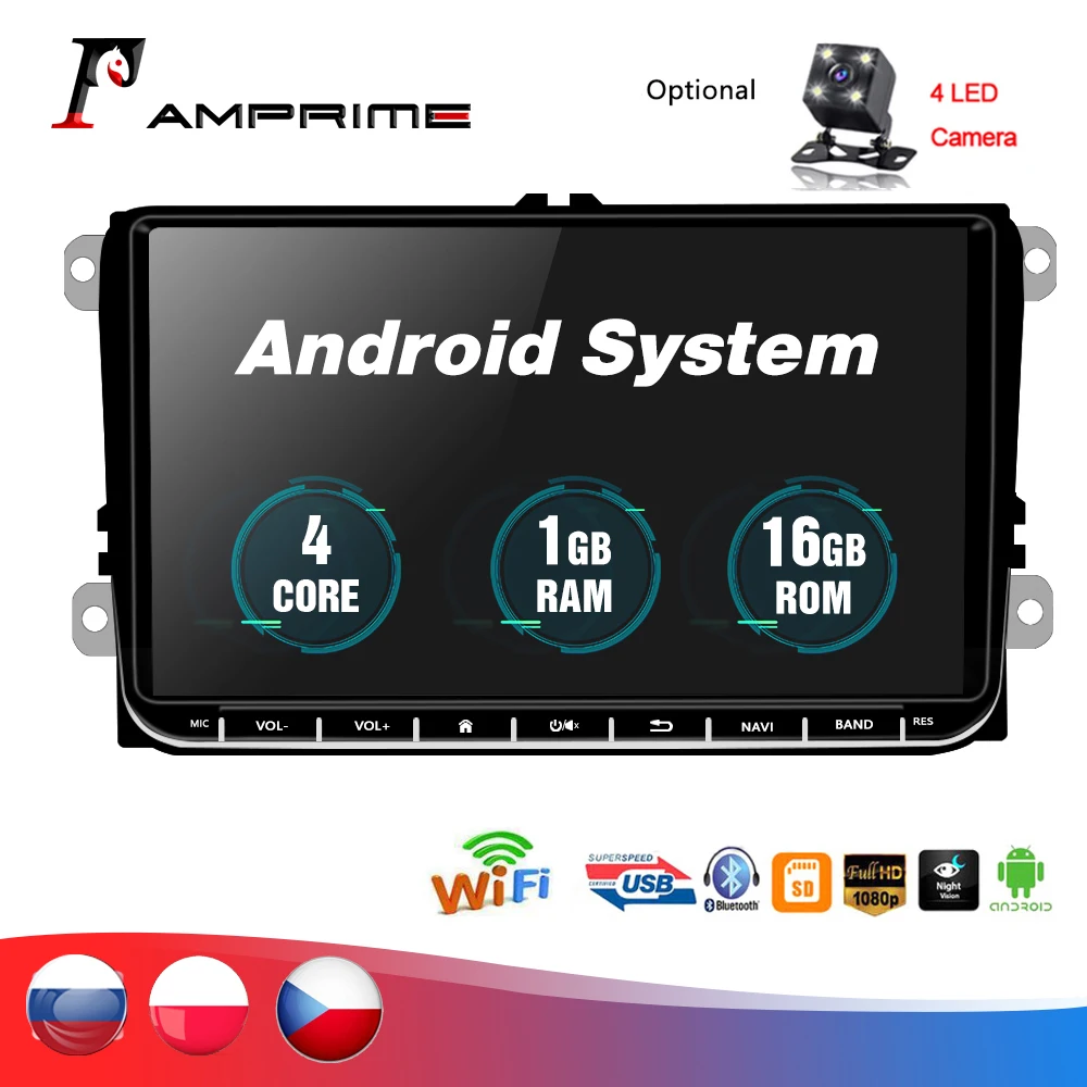 Автомагнитола AMPrime мультимедийный MP5-плеер на Android с 9 &quotэкраном GPS Wi-Fi FM для Volkswagen