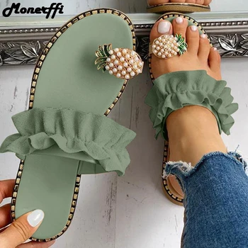 

Women Slipper Pineapple Pearl Flat Toe Bohemian Casual Shoes Beach Sandals Ladies Shoes Platform Sandalias De Mujer 2020