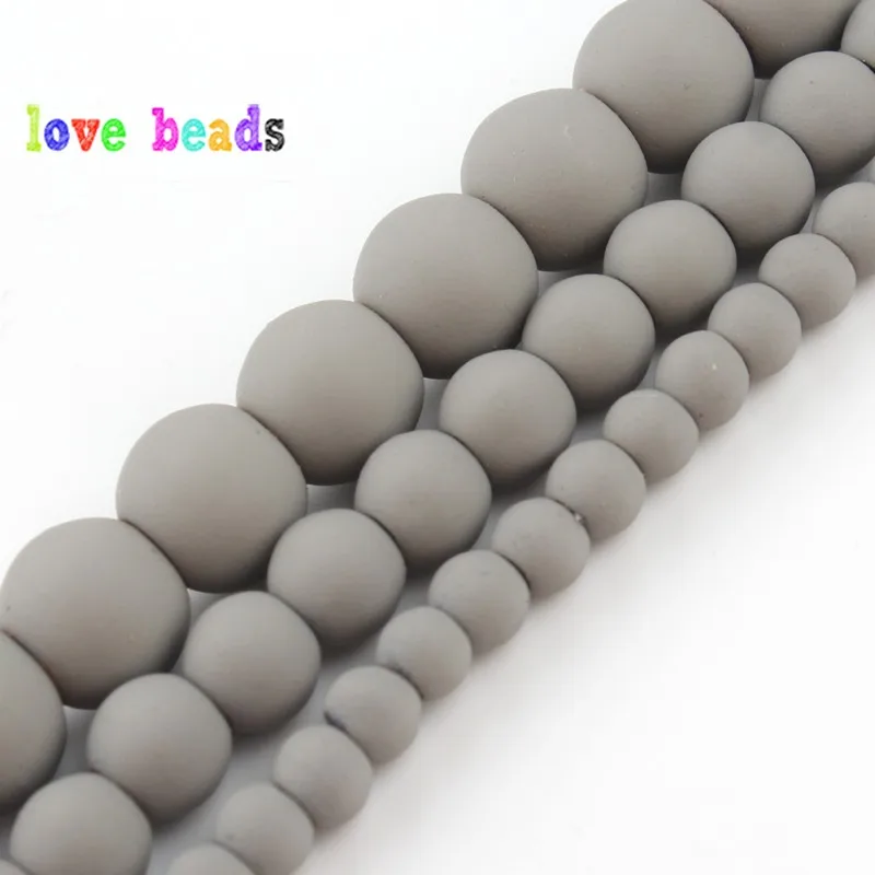 Natural Light Grey Hematite Stone Matte Rubber Beads Loose Round Beads for Jewelry Making 4/6/8mm Diy Bracelet 15" Strand