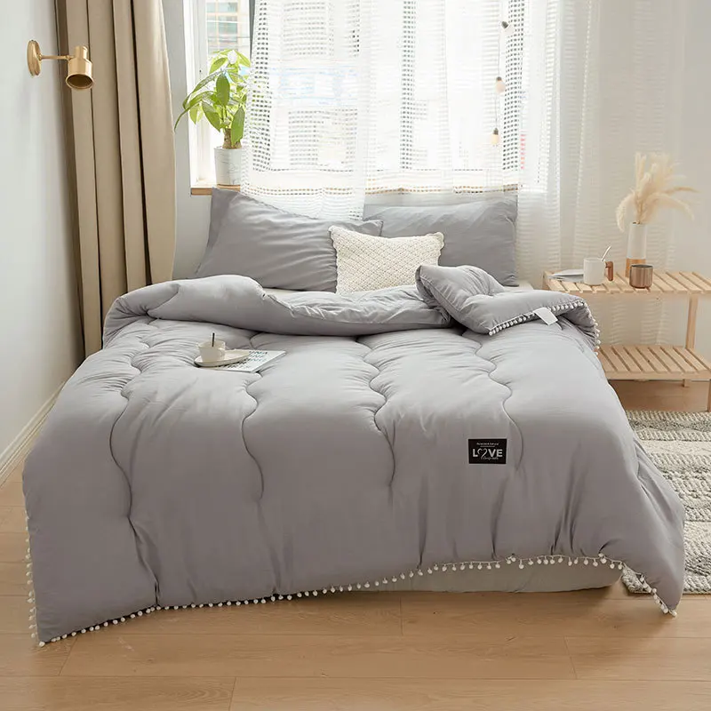 Моющееся хлопковое зимнее одеяло с белыми шариками, теплое одеяло, пасторальное толстое одеяло 150*200 см, белое постельное белье, одеяло, домашний текстиль - Цвет: grey comforter