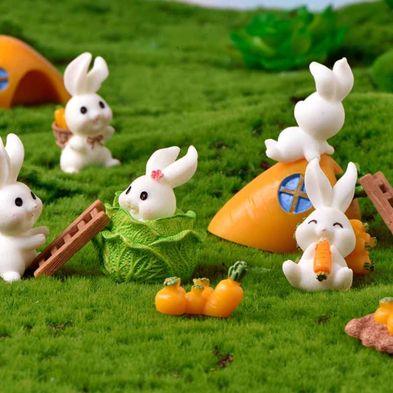 Creative Cute Mini Rabbits Miniature Fairy Garden Micro Landscape Ornaments 