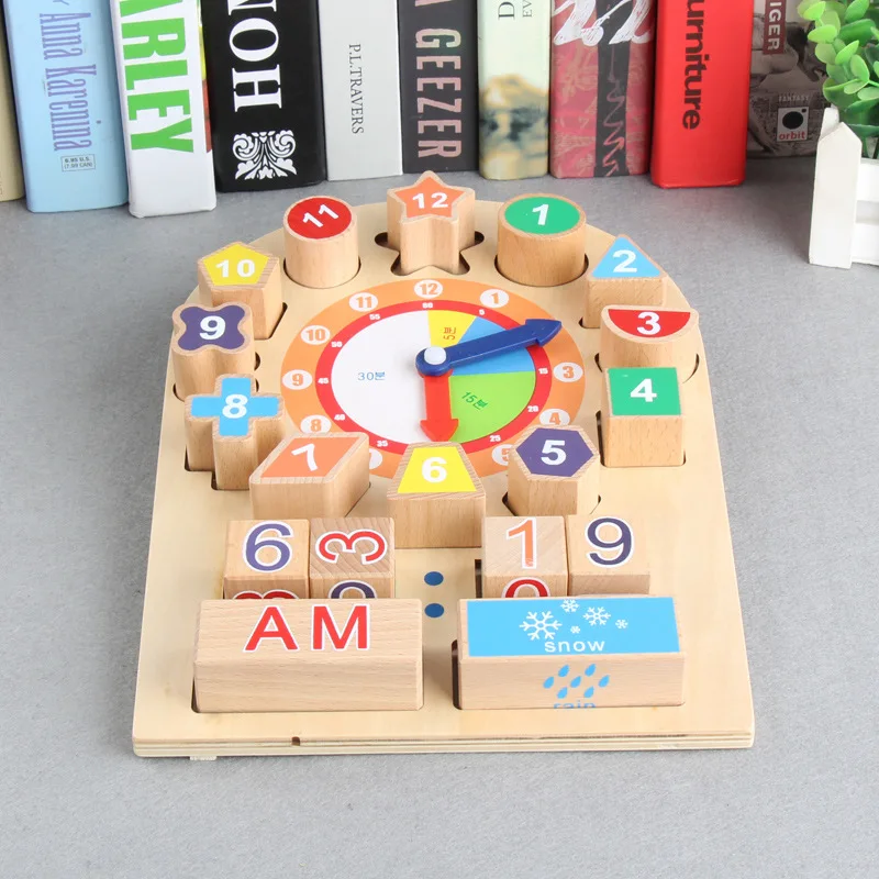 

Baby Early Childhood Educational Building Blocks CHILDREN'S with Numbers Shape Matching Children Clock Cognitive Educational Toy