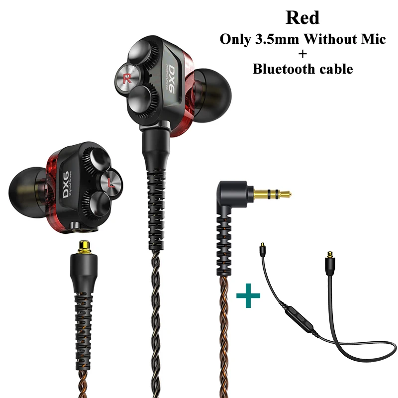 Plextone DX6 Bluetooth наушники три единицы 3,5 мм наушники-вкладыши спортивные стерео Бас HIFI Проводная гарнитура с MMCX кабелем для Xiaomi - Цвет: Red with Bluetooth