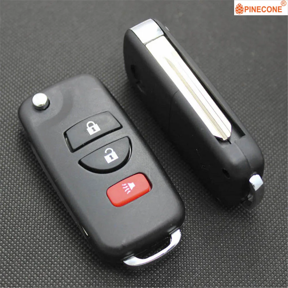 PINECONE for Nissan Armada Frontier Murano NV1500 Versa Xterra Quest Titan Car Key Case 2+1 Button Modified Remote Key Fob Shell