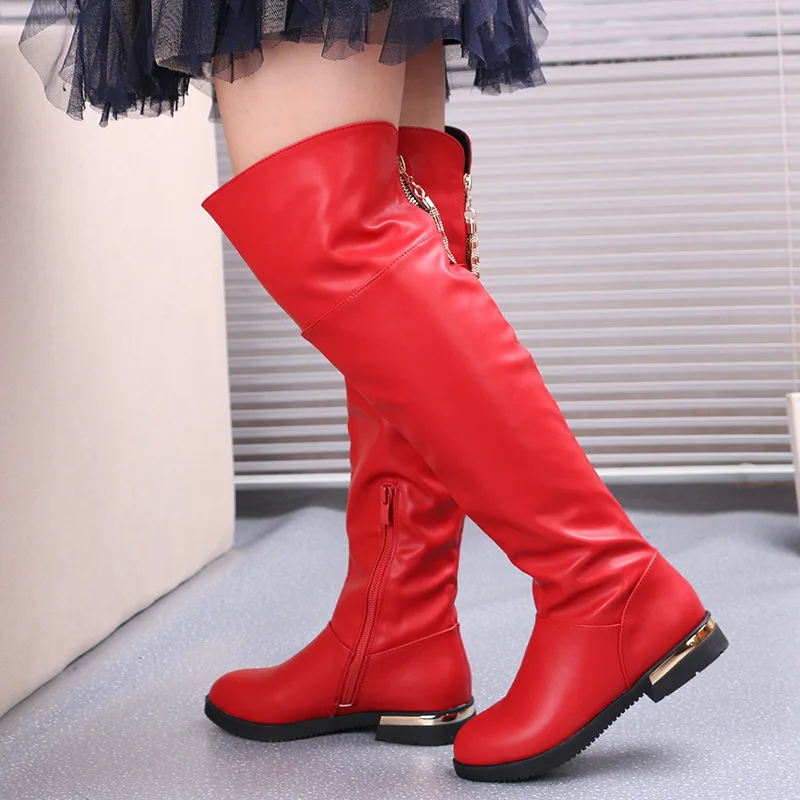 

WINTER Big Kids Warm Knee High Boots Girls Leather Snow Boots Girls Winter Waterproof Children Shoes 14 15 16 Years