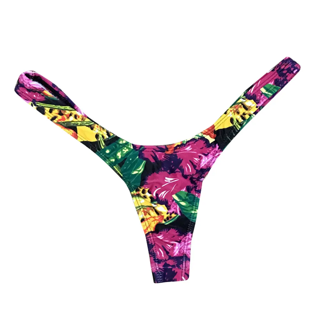Women Brazilian Print Bikini Bottom Thong Bathing Beach Swimsuit Swimwear Skinny Solid Polyester Sexy Causal Women's Bikini A7
