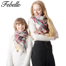 Febelle, зимний шарф для родителей и детей, женский роскошный брендовый клетчатый теплый кашемировый шарф, пашмины, треугольный шарф для девочек