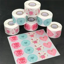 

500pcs/roll Heart Floral Thank You Round Stickers Adhesive Label Stickers For Business Gift Cards Envelope Sealing Stickers
