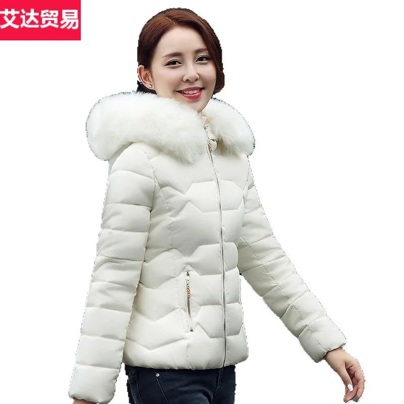 

2019 Autumn And Winter New Style Hooded WOMEN'S Cotton Jacket Slim Fit Short Large Fur Collar down Jacket Cotton-padded Clothes