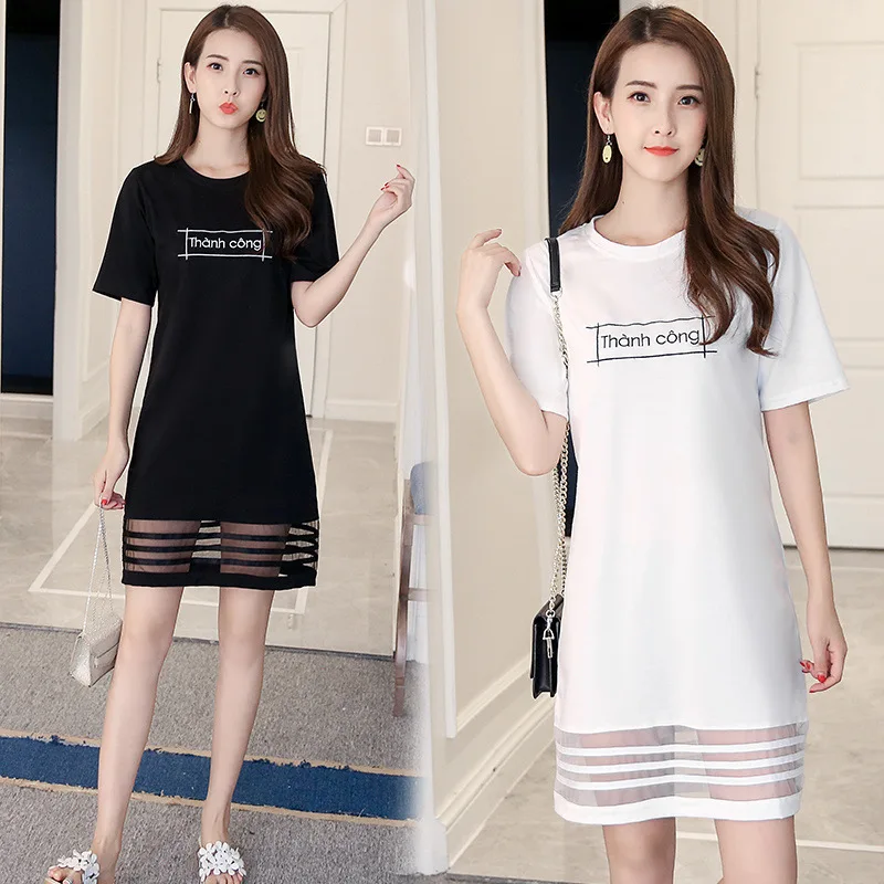 

Hot Selling 2019 WOMEN'S Dress Women's Summer New Style Korean-style Short Sleeve Mid-length T-shirt Loose Base Shirt