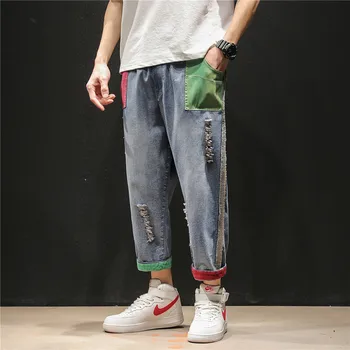 

Summer Jeans Men Fashion Patchwork Spliced Pants Streetwear Hip Hop Jeans Jogger Harem Trousers Hole Loose Casual denim Trousers