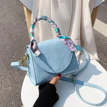 

Crocodile Pattern PU Leather Crossbody Bags For Women 2020 Female Shoulder Handbags Lady Totes With Scarves Design
