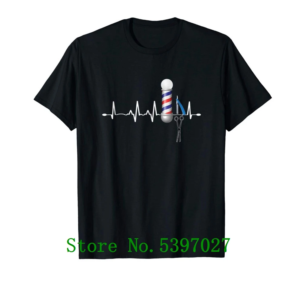 

Barber Heartbeat T-Shirt Barbers Shop Pole Scissors Razorfree Shipping Mens New Clothing Fashion Brand fashion cotton Summer