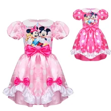 Одежда для маленьких девочек; милое платье для девочек с рисунком Микки и Минни; милое платье принцессы с бантом для девочек; летняя тонкая стильная детская одежда из полиэстера