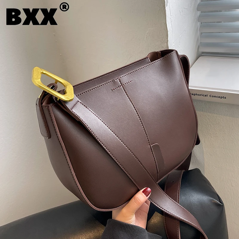 [BXX] Woman New Brand Vintage Saddle PU Leather Personality All-match Crossbody Shoulder Bag Fashion Tide Summer GF1092 | Багаж и сумки