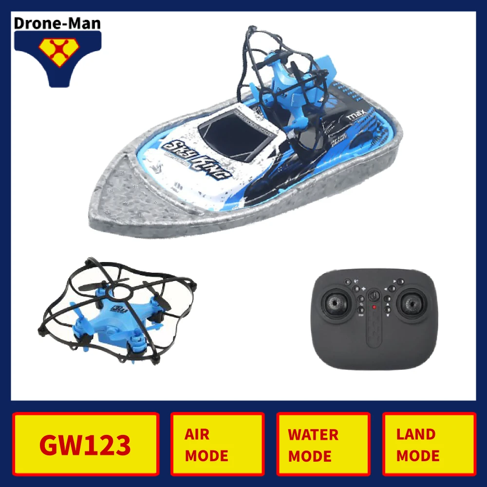 

GW123 Mini 3-In-1 Triphibian Vehicle Drone Boat Car Air Water Land 3 Mode RC Quadcopter Pocket Dron Aircraft Foldable Toys Kid