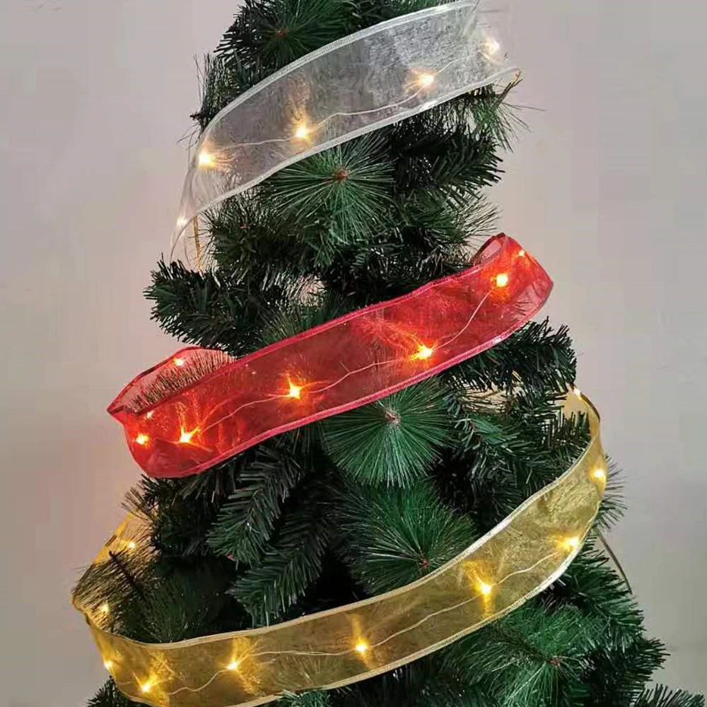Novo 2 metros de ouro e prata fita de natal com luzes da árvore de natal  guirlanda decoração luzes de natal com duplo ribbo|Enfeites p/ árvore de  Natal| - AliExpress