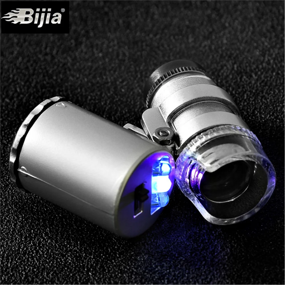 

BIJIA Pocket 60X Microscope Adjustable Focus Banknotes with LED Lights Chinese and English Pocket 60X Magnifier 9882