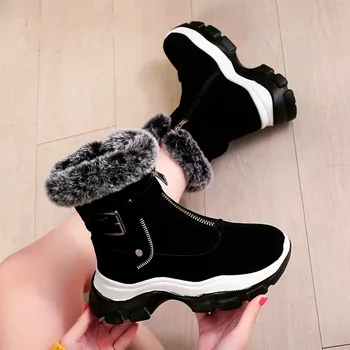 comprar Inverno Sapatos De Plataforma Botas Mulher Designer Tênis De Pelúcia Quente Alto Lado Zip Sneaker Botas Pretas Mais Velve Botas Goth