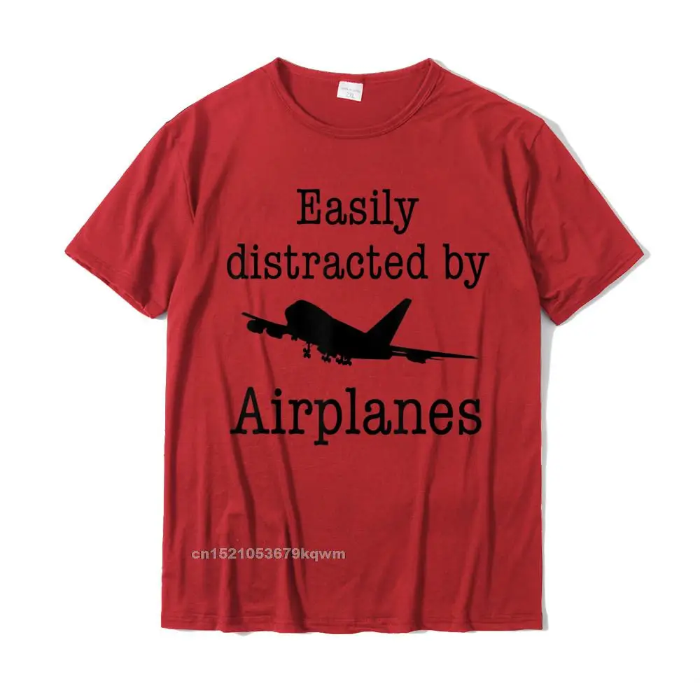 Brand Printing 3D Printed T-Shirt Round Collar 100% Cotton Men T Shirt Short Sleeve Summer/Autumn 3D Printed Tshirts Easily Distracted By Airplanes Funny Pilot Flying Gift T-Shirt__3733 red