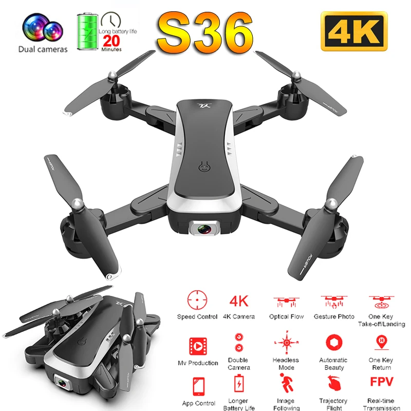 S36 Дрон 4k HD Двойная камера WiFi FPV оптический поток Квадрокоптер RC вертолет селфи пульт дистанционного управления Карманный Дрон игрушка для мальчика