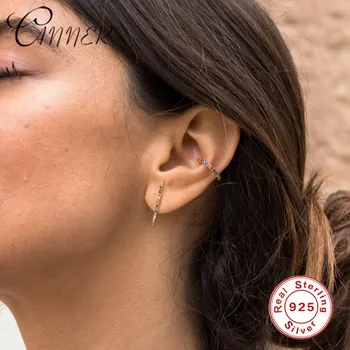

CANNER Fashion Rainbow Zircon Stud Earrings for Women Gold Minimalist Geometric Bar 925 Sterling Silver Earring Piercing Jewelry