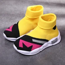 Детская повседневная обувь; кроссовки для девочек; повседневная обувь для мальчиков; уличные Нескользящие вязаные детские носки; кроссовки