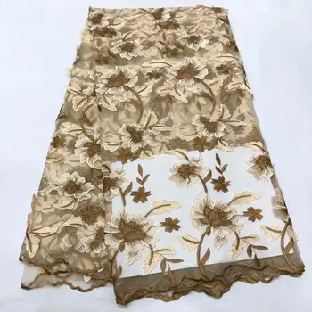 

2020 New Gold Line French Lace Fabric 3D Embroidered African Tulle Lace Fabric With 3 D Flowers African Lace Fabric For Wedding