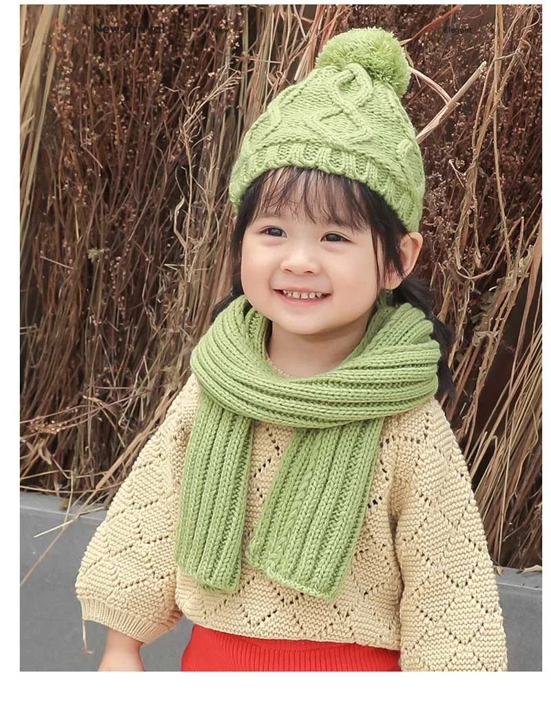 Детский зимний теплый вязаный шарф для мальчиков и девочек, шапка, перчатки, Детские шарфы, однотонные вязаные шапки желтого и красного цвета