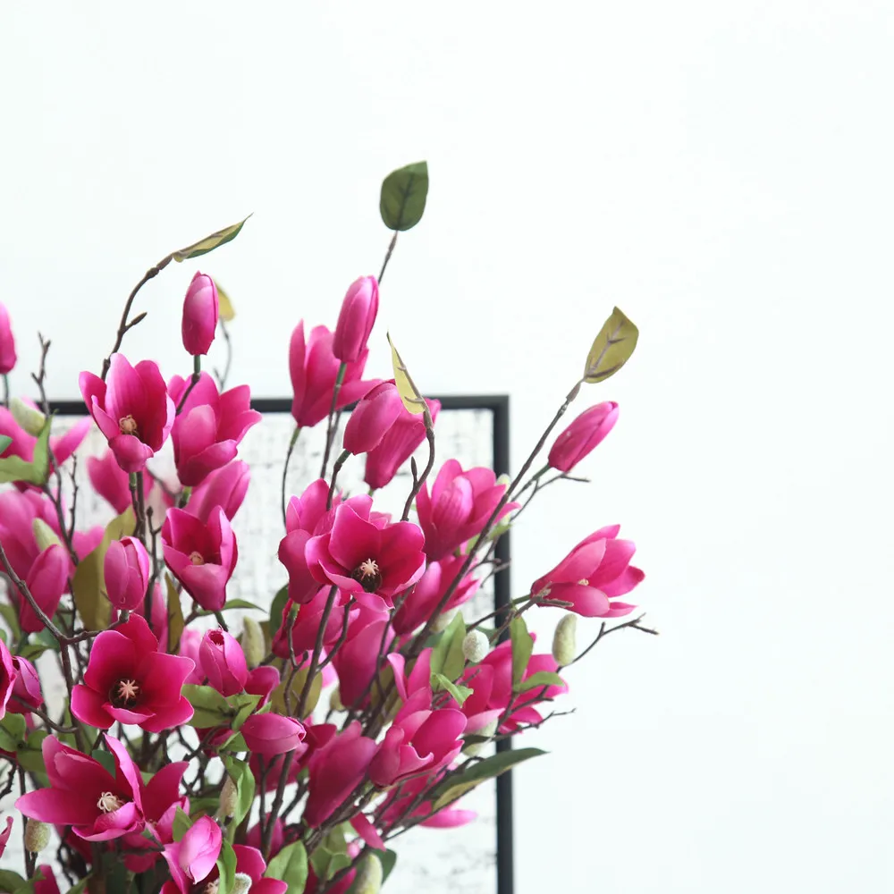 Искусственный 9-головки Моделирование цветок магнолии букет Искусственные цветы дома Свадебная вечеринка декора белого/розового/зеленого/красного цвета