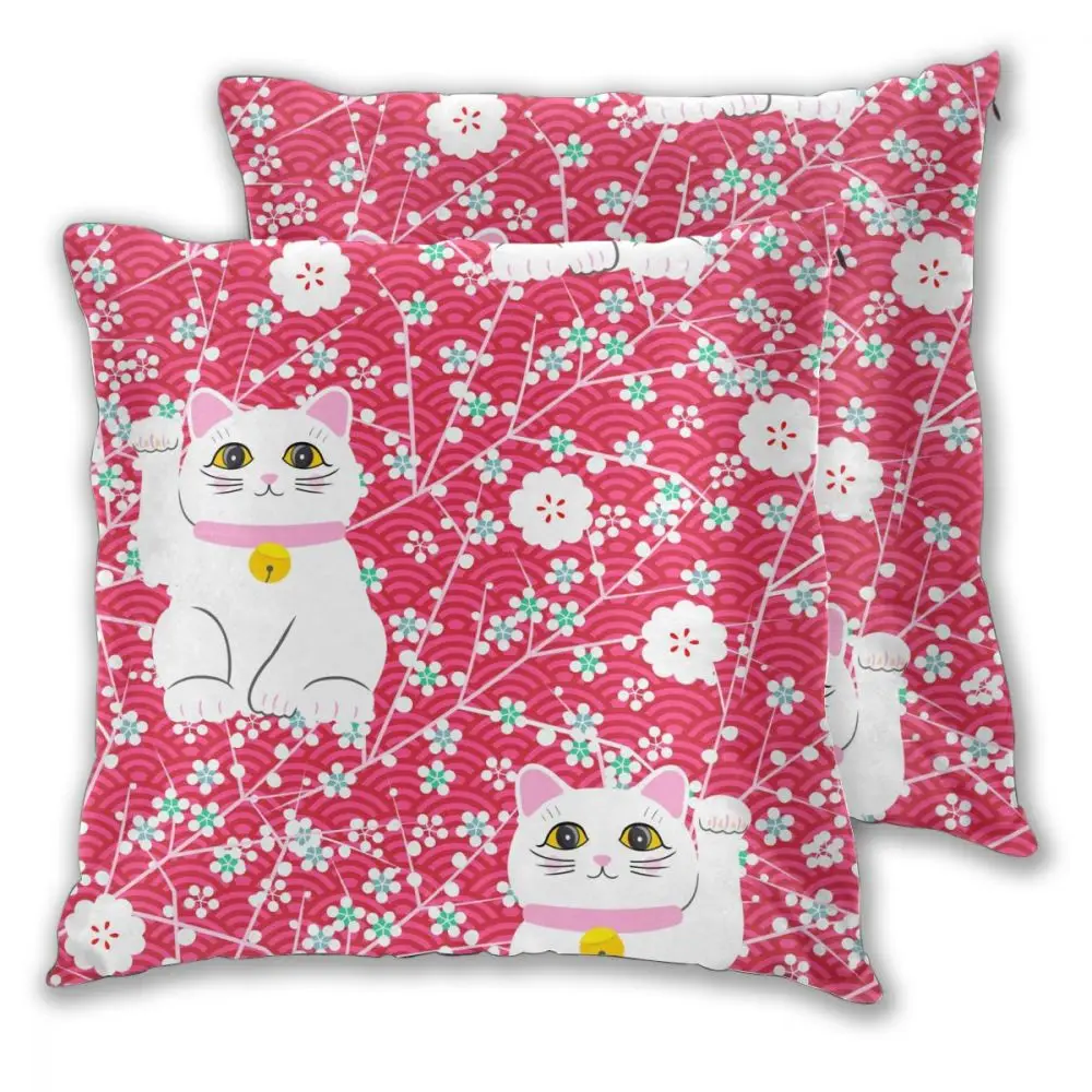 Наволочка чехол для подушки японский Lucky Cats домашний декоративный 2 шт. на молнии